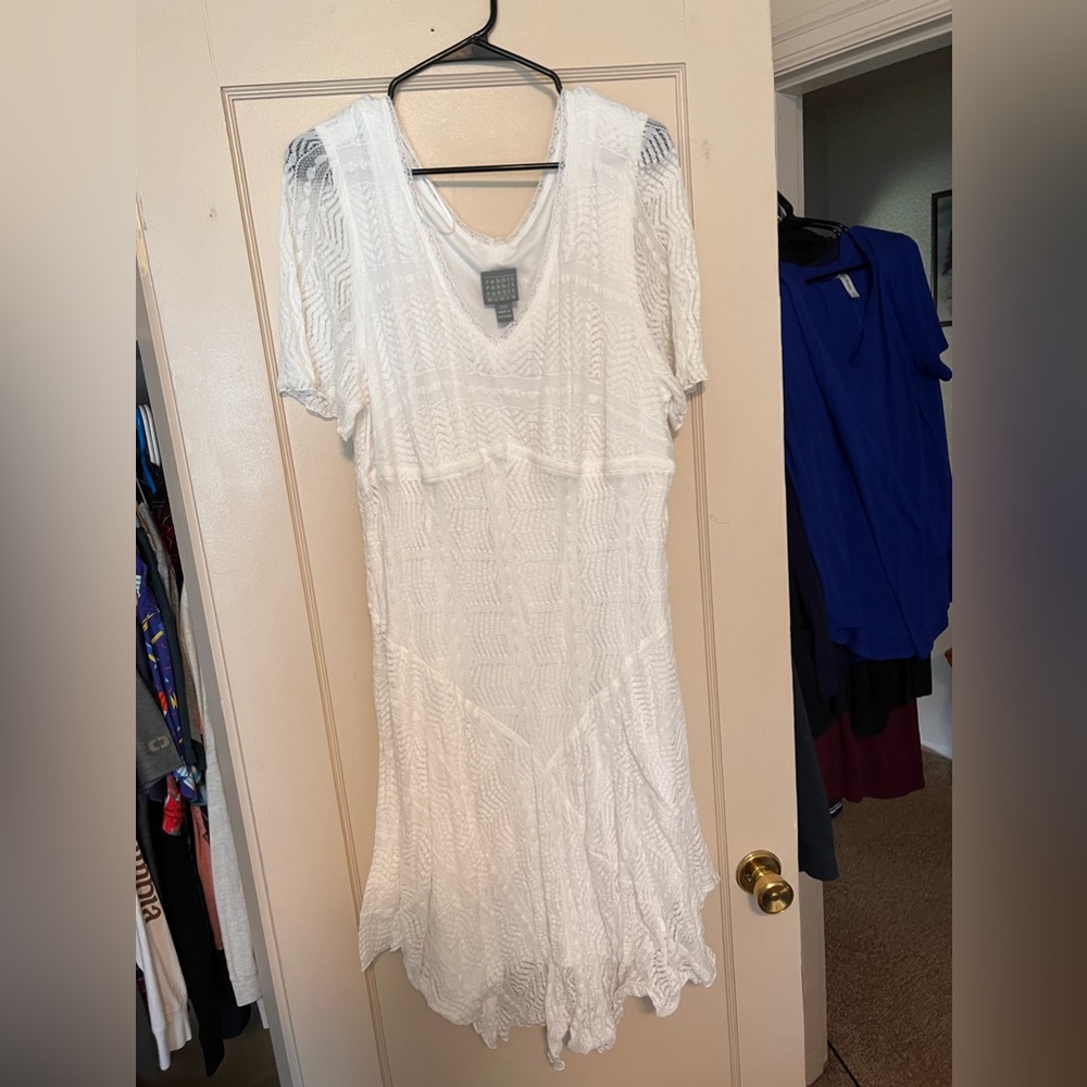 White short sleeve, knee length lace dress